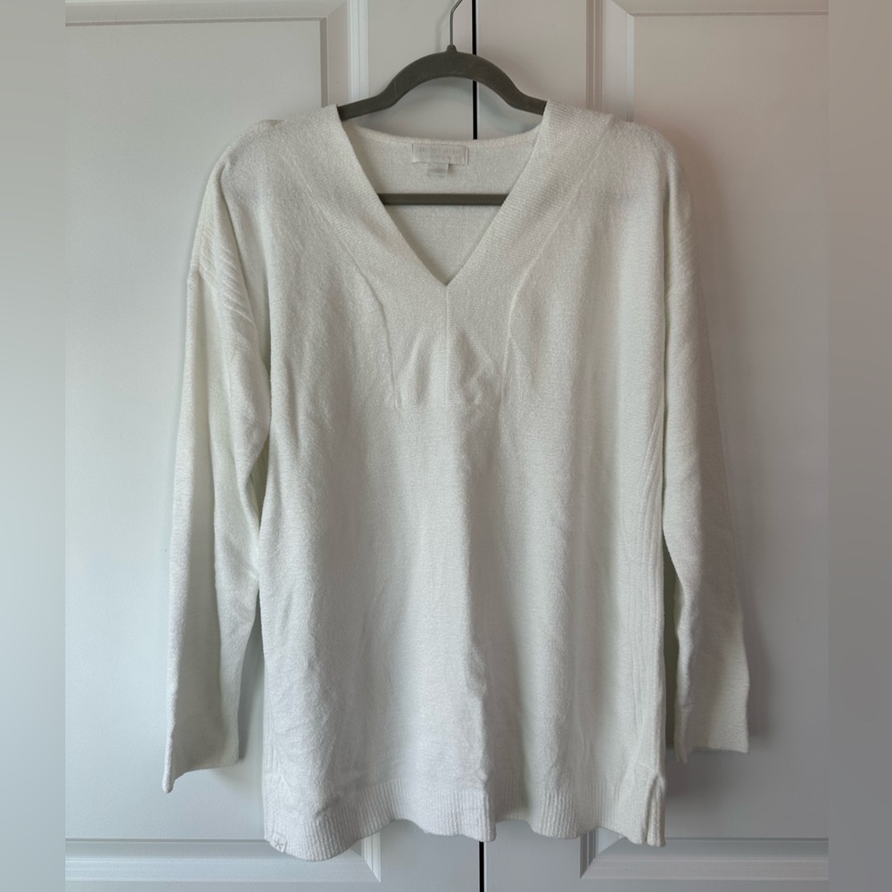 Barefoot Dreams CozyChic UltraLite V-neck Tunic Sweater Ivory (Size L)
